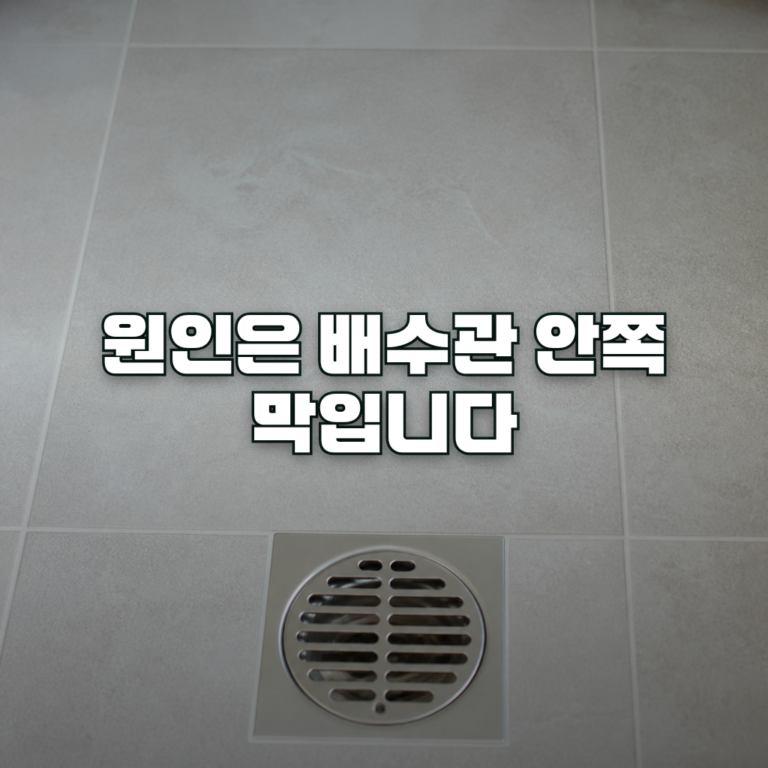 A stainless steel floor drain set into pale grey bathroom tiles, photographed from directly above in soft natural daylig