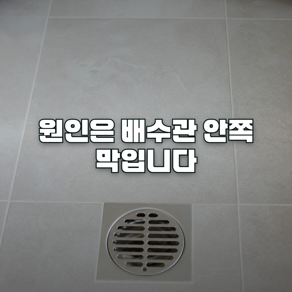 A stainless steel floor drain set into pale grey bathroom tiles, photographed from directly above in soft natural daylig