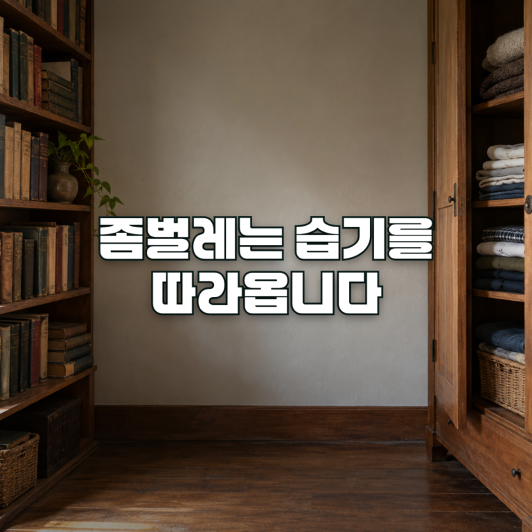 A quiet corner of a home with a wooden bookshelf of old hardcover books on one side and a half-open wardrobe with folded