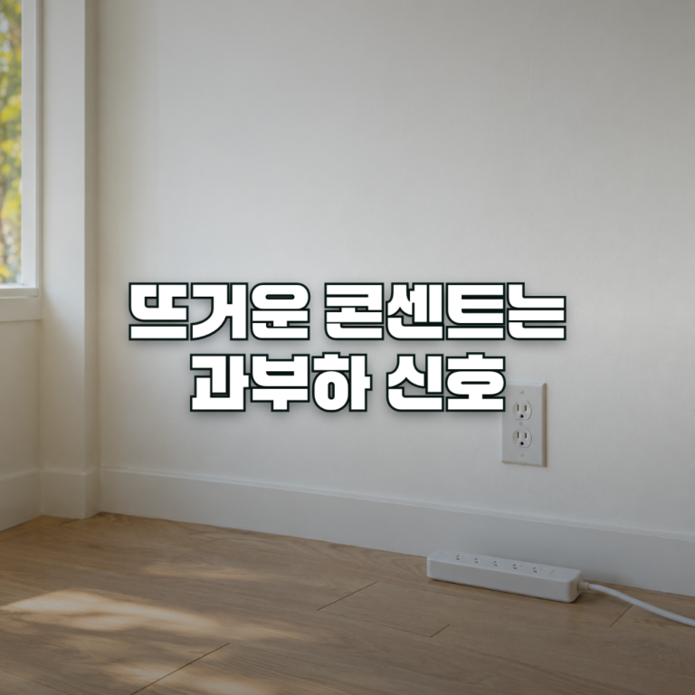 A clean white wall outlet in a softly lit living room corner, with a single power strip resting neatly on a light wooden